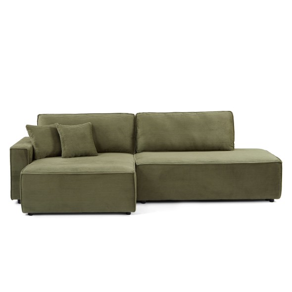 Canapé d'angle gauche ouvert convertible ZOLA 4 places velours cotelé vert