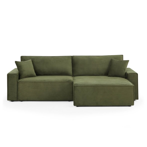 Canapé d'angle convertible et réversible ZOLA 4 places velours côtelé vert