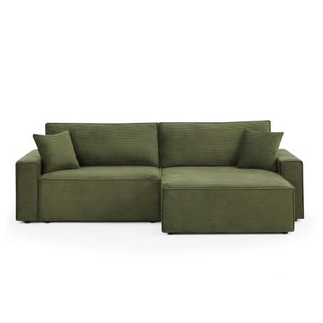 Canapé d'angle convertible et réversible ZOLA 4 places velours côtelé vert