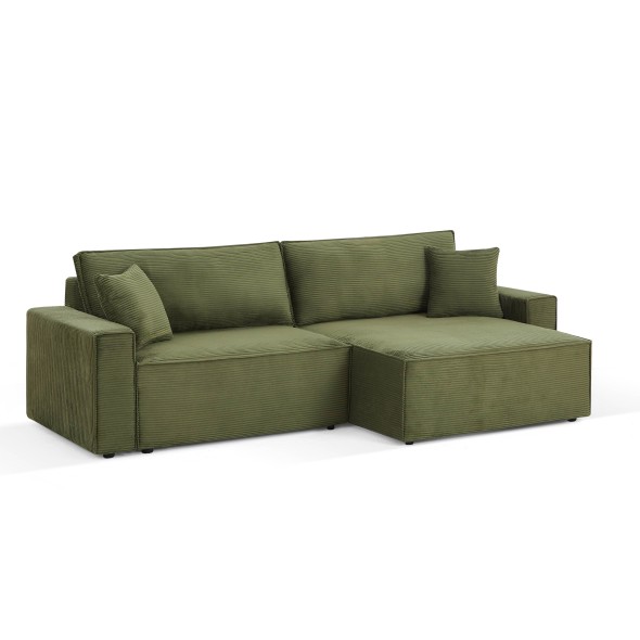 Canapé d'angle convertible et réversible ZOLA 4 places velours côtelé vert