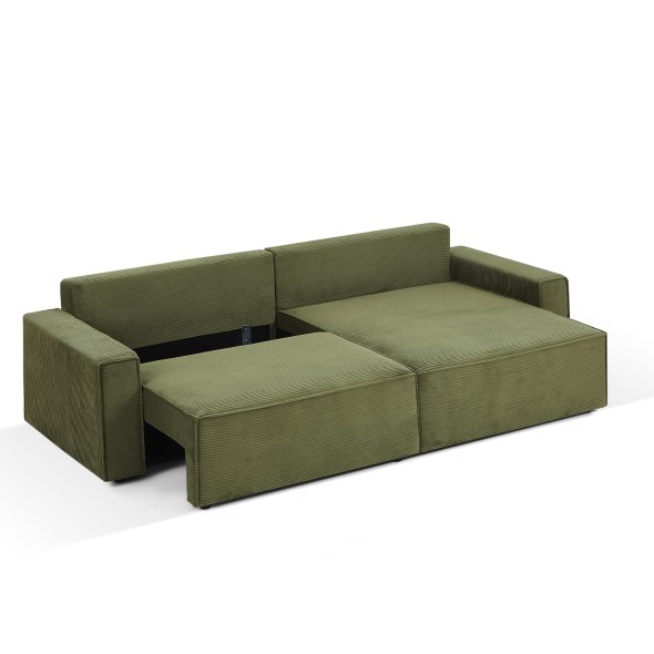 Canapé d'angle convertible et réversible ZOLA 4 places velours côtelé vert