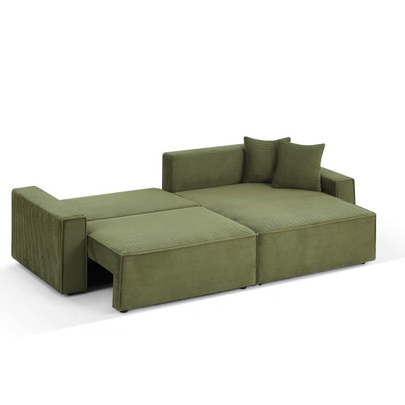 Canapé d'angle convertible et réversible ZOLA 4 places velours côtelé vert