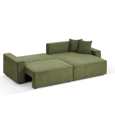 Canapé d'angle convertible et réversible ZOLA 4 places velours côtelé vert