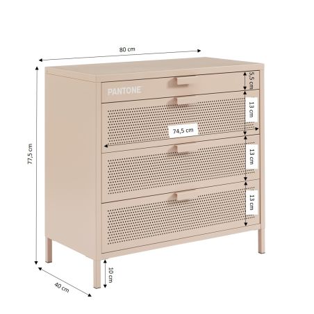 Commode PANTONE 4 tiroirs métal rose blush 80cm