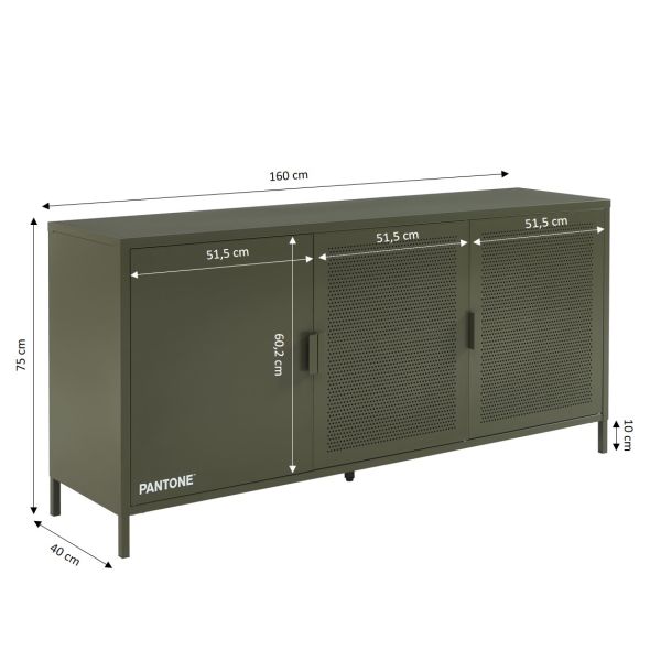 Buffet PANTONE 3 portes métal vert olive 160cm
