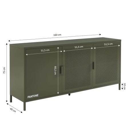 Buffet PANTONE 3 portes métal vert olive 160cm