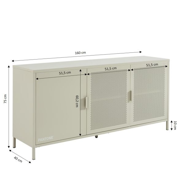 Buffet PANTONE 3 portes métal beige sable 160cm