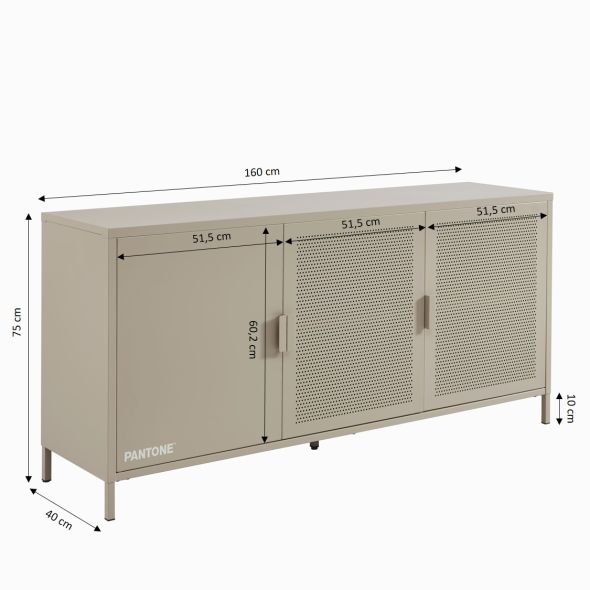 Buffet PANTONE 3 portes métal taupe 160cm
