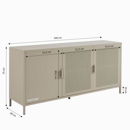 Buffet PANTONE 3 portes métal taupe 160cm