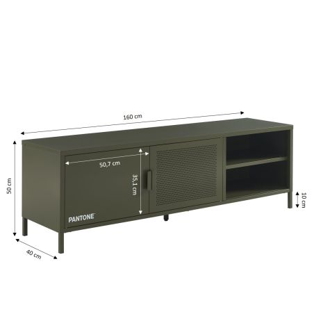 Meuble TV PANTONE métal vert olive 160cm
