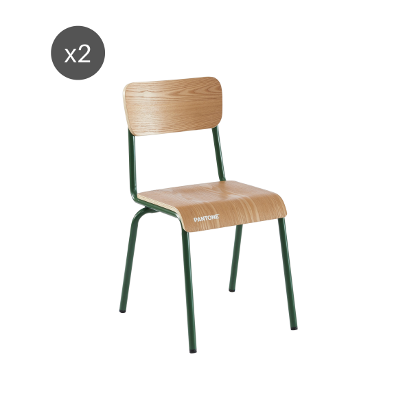 Lot de 2 chaises PANTONE vert olive et placage frêne pieds métal