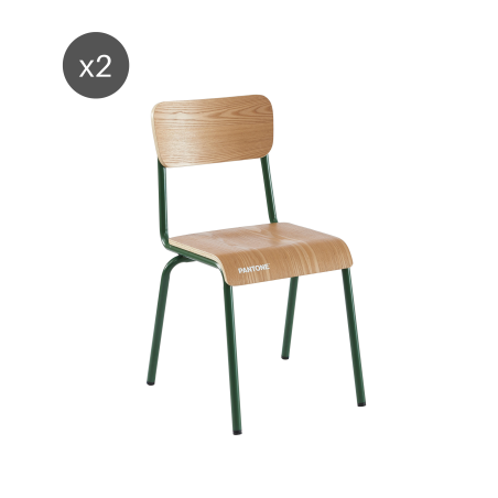 Lot de 2 chaises PANTONE vert olive et placage frêne pieds métal