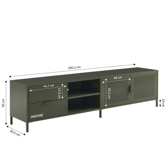 Meuble TV PANTONE métal vert olive 200cm