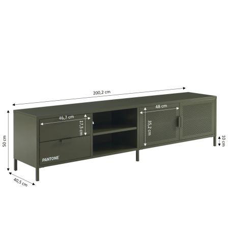 Meuble TV PANTONE métal vert olive 200cm