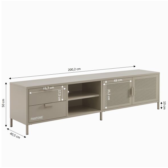 Meuble TV PANTONE métal taupe 200cm