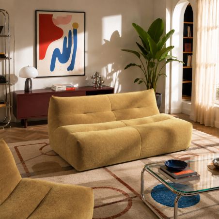 Banquette PANTONE 2 places tissu jaune moutarde