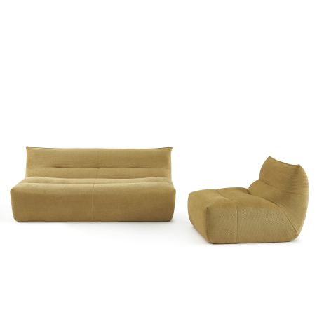 Banquette PANTONE 2 places tissu jaune moutarde