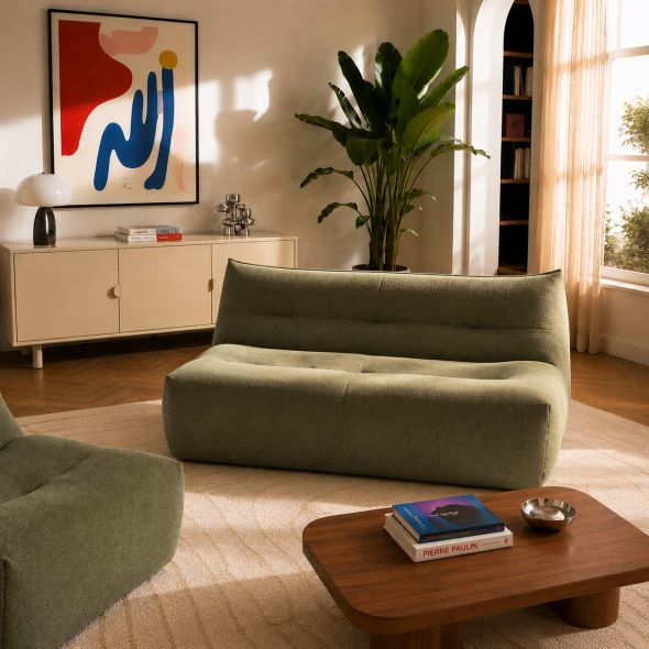 Banquette PANTONE 2 places tissu vert olive