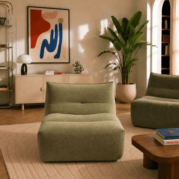 Chauffeuse PANTONE 1 place tissu vert olive