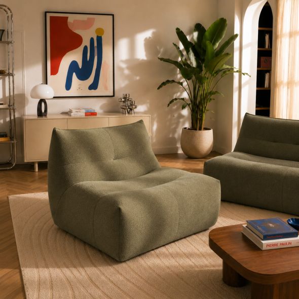 Chauffeuse PANTONE 1 place tissu vert olive