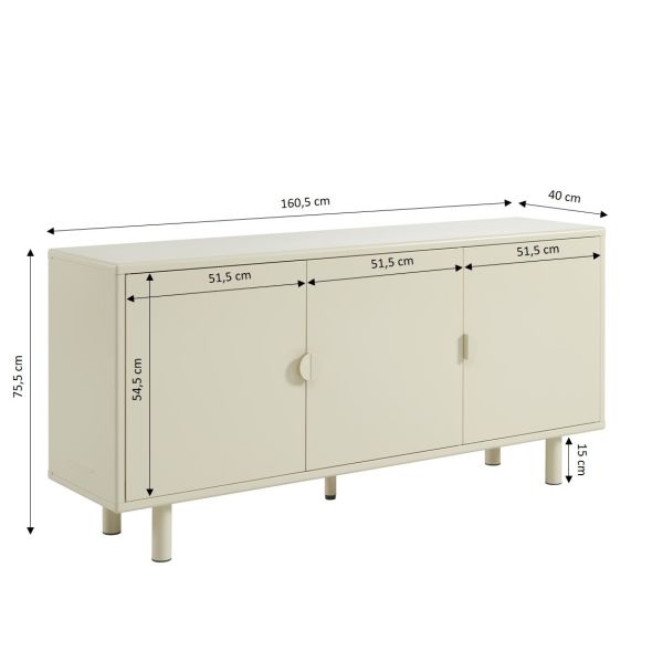 Buffet PANTONE métal beige tofu 3 portes 160cm