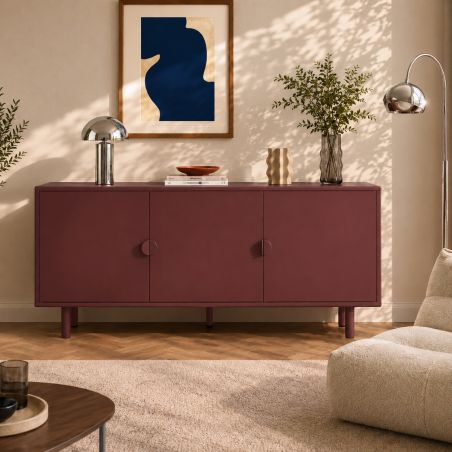 Buffet PANTONE métal bordeaux 3 portes 160cm