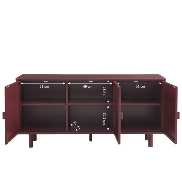 Buffet PANTONE métal bordeaux 3 portes 160cm