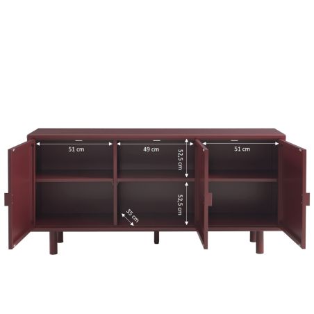 Buffet PANTONE métal bordeaux 3 portes 160cm
