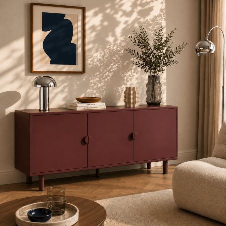 Buffet PANTONE métal bordeaux 3 portes 160cm