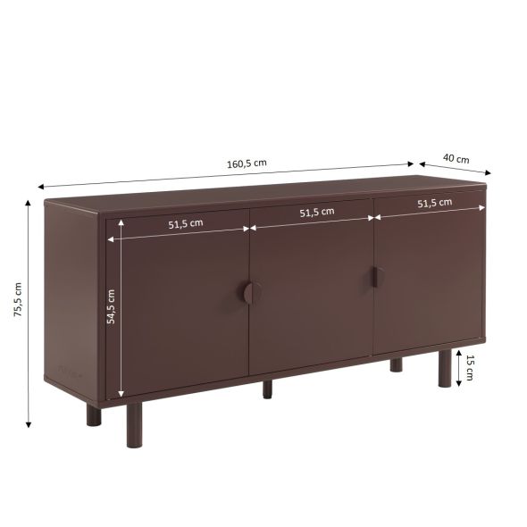 Buffet PANTONE métal marron chocolat 3 portes 160cm
