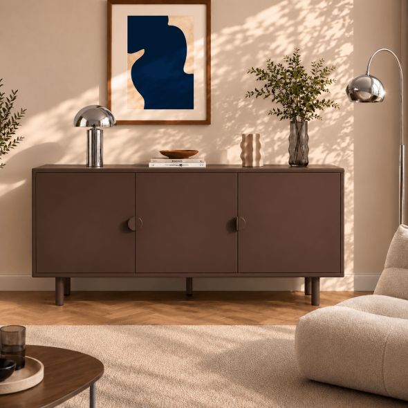 Buffet PANTONE métal marron chocolat 3 portes 160cm