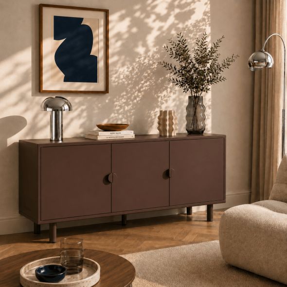 Buffet PANTONE métal marron chocolat 3 portes 160cm
