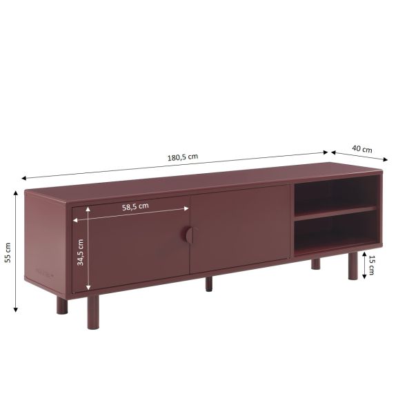 Meuble TV PANTONE métal bordeaux 180cm