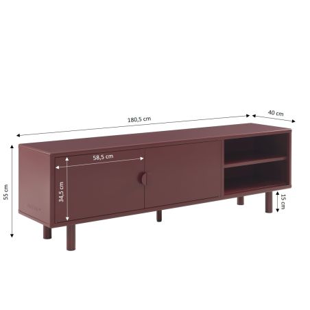Meuble TV PANTONE métal bordeaux 180cm