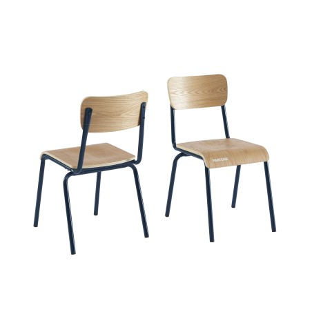 Lot de 2 chaises PANTONE bleu nuit et placage frêne pieds métal