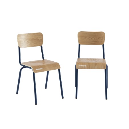 Lot de 2 chaises PANTONE bleu nuit et placage frêne pieds métal