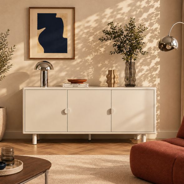 Buffet PANTONE métal beige tofu 3 portes 160cm