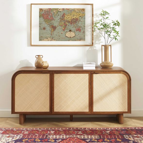 Buffet LUA placage frêne cannage 3 portes 165 cm