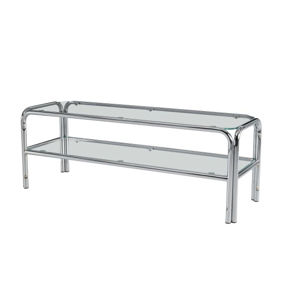Meuble TV MAGGY verre trempé transparent structure en chrome