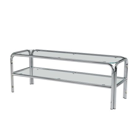 Meuble TV MAGGY verre trempé transparent structure en chrome