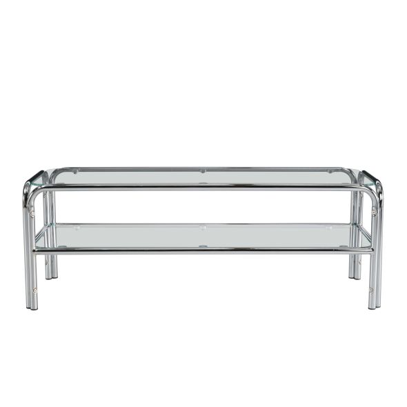 Meuble TV MAGGY verre trempé transparent structure en chrome
