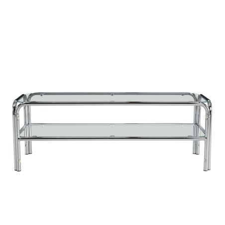 Meuble TV MAGGY verre trempé transparent structure en chrome