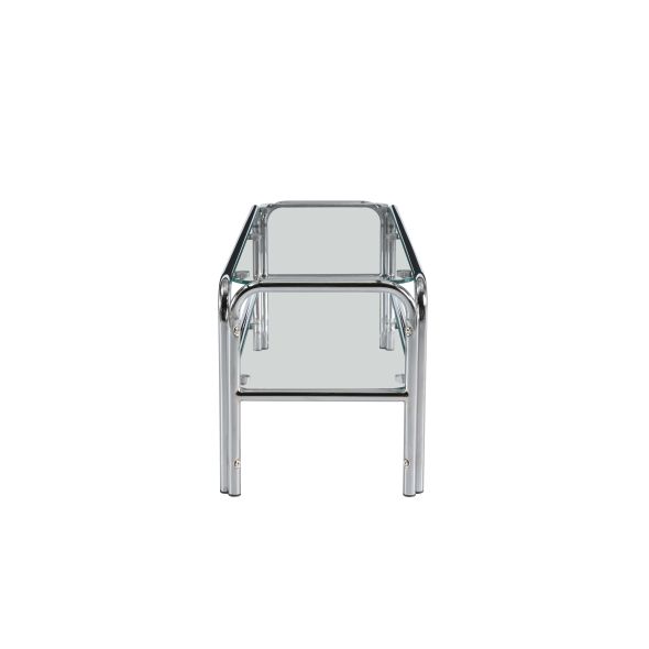 Meuble TV MAGGY verre trempé transparent structure en chrome