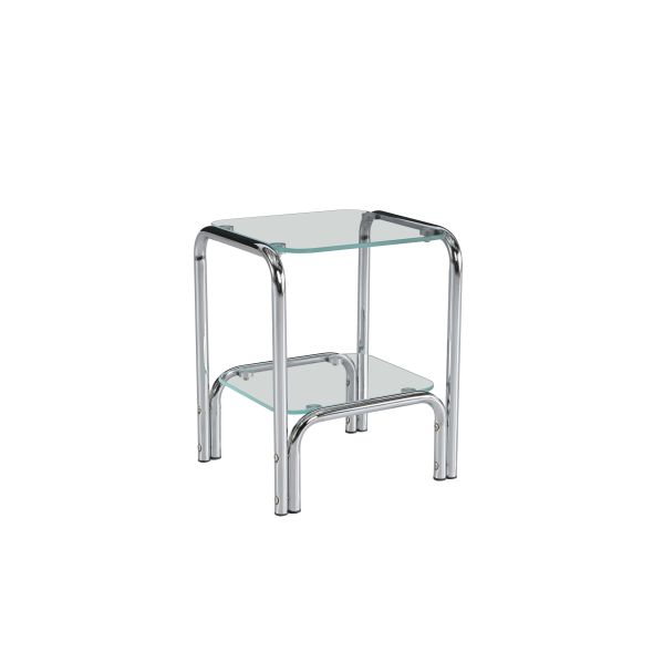 Table de chevet MAGGY verre trempé tranparent structure en chrome
