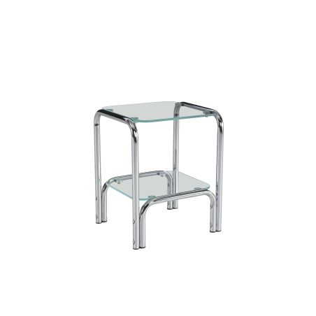 Table de chevet MAGGY verre trempé tranparent structure en chrome
