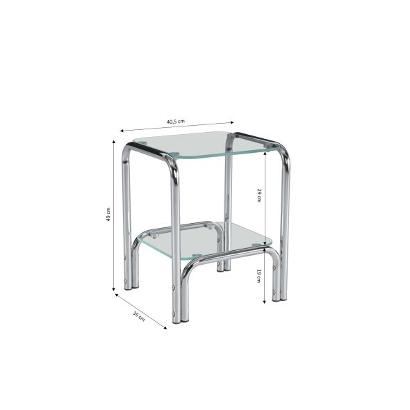 Table de chevet MAGGY verre trempé tranparent structure en chrome