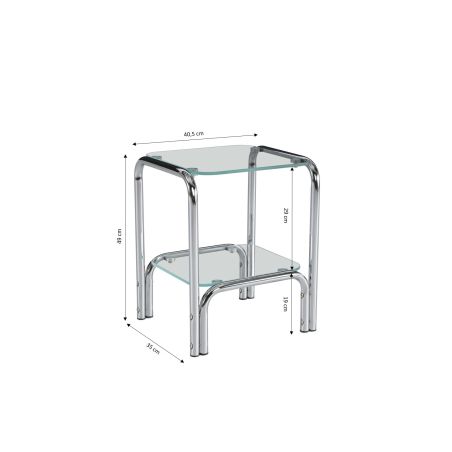 Table de chevet MAGGY verre trempé tranparent structure en chrome