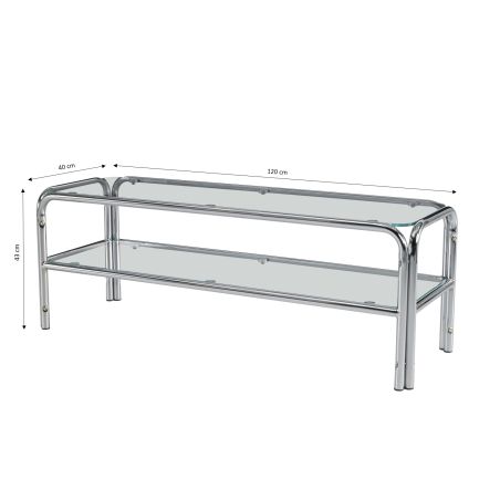 Meuble TV MAGGY verre trempé transparent structure en chrome