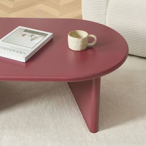 Table basse ovale KARIA effet lacqué bordeaux