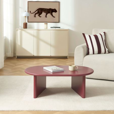 Table basse ovale KARIA effet lacqué bordeaux